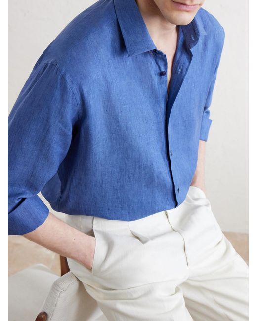 Charvet Blue Linen Shirt for men