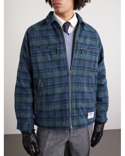 Neighborhood Blue Padded Checked Cotton-drill Blouson Jacket for men