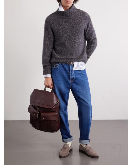 Brunello Cucinelli Purple Leather Backpack for men