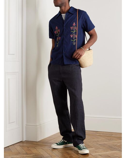 Kardo Chintan Hemd aus Baumwolle mit Stickereien und wandelbarem Kragen in Blue für Herren