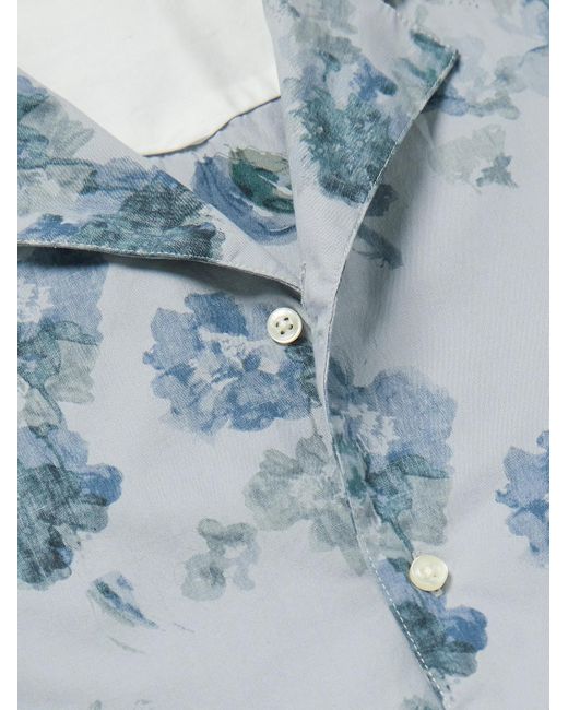 Officine Generale Blue Eren Camp-collar Floral-print Cotton-poplin Shirt for men