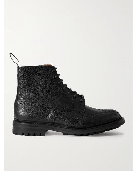 Tricker's Black Stow Leather Brogue Boots for men