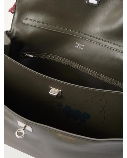 Balenciaga Black Rodeo Large Distressed Satin-Trimmed Printed Leather Tote Bag for men