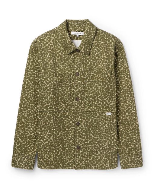 Maison Kitsuné Green Floral-print Cotton-drill Overshirt for men