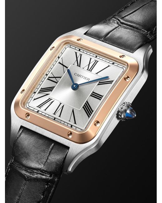Cartier Black Santos-Dumont Large 18-Karat Rose And Stainless Steel Watch, Ref. W2Sa0037 for men