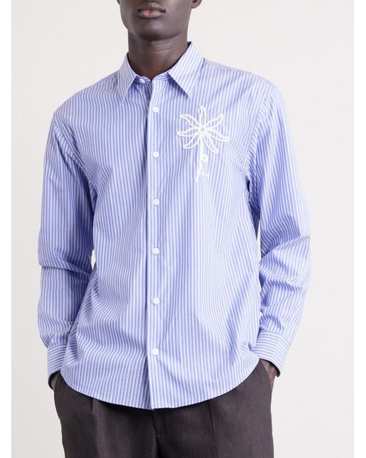 NN07 Blue Quinsy Appliquéd Pinstriped Supima Cotton Shirt for men