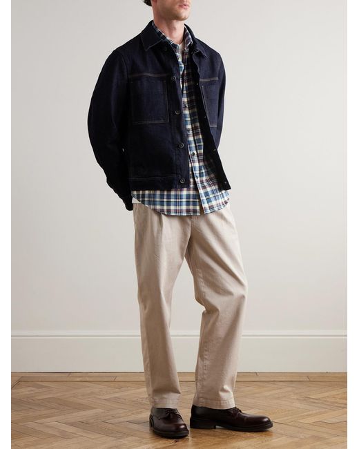 Barena Blue Checked Brushed-Cotton Shirt for men