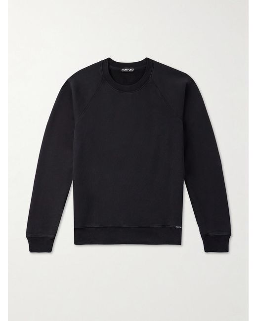 Tom Ford Blue Logo-appliquéd Garment-dyed Cotton-jersey Sweatshirt for men