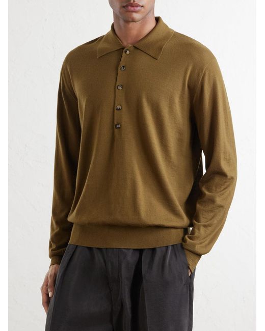 Dries Van Noten Green Muano Merino Wool Polo Shirt for men