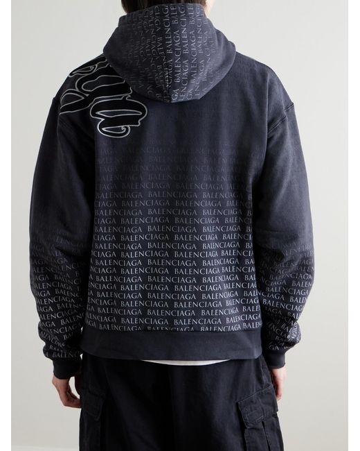Balenciaga Blue Oversized Logo-Appliquéd Printed Cotton-Jersey Zip-Up Hoodie for men