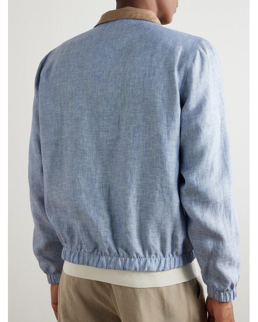 Loro Piana Blue Reversible Linen Bomber Jacket for men