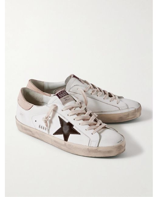 Golden Goose Deluxe Brand Natural Super Star Distressed Suede-trimmed Leather Sneakers for men
