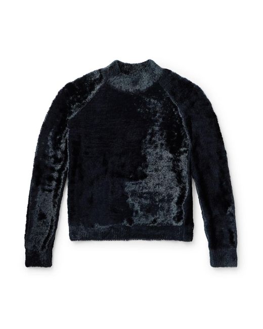 Dries Van Noten Blue Slim-Fit Chenille Mock-Neck Sweater for men