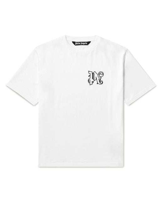 Palm Angels White Logo-embroidered Cotton-jersey T-shirt for men