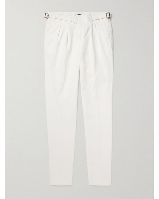 Rubinacci White Manny Straight-Leg Pleated Cotton-Twill Trousers for men