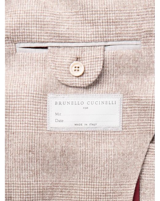 Brunello Cucinelli Natural Prince Of Wales Checked Silk, Wool And Cashmere-Blend Suit Jacket for men