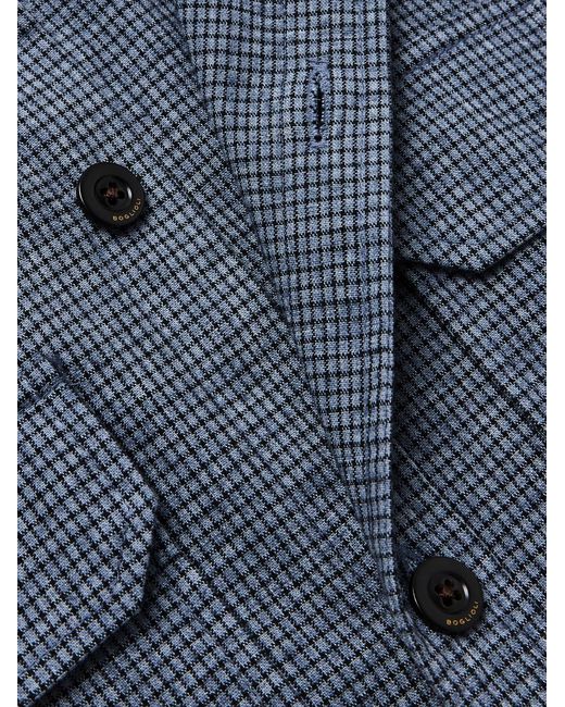 Boglioli Blue David Checked Cotton-Blend Overshirt for men