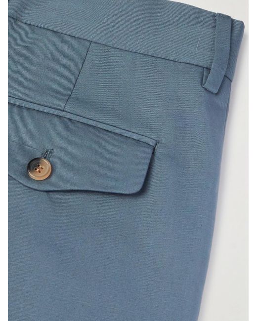 Paul Smith Blue Straight-leg Cotton And Linen-blend Trousers for men