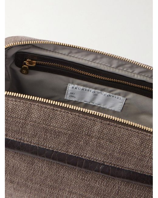 Brunello Cucinelli Brown Leather-Trimmed Woven Wash Bag for men