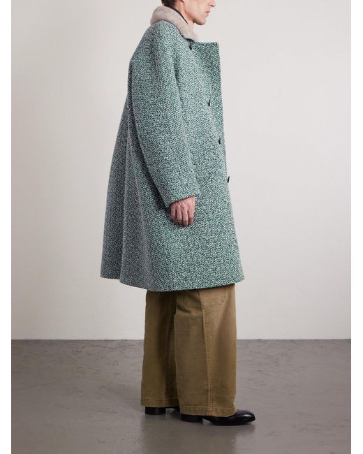 Zegna Blue Double-breasted Wool And Cashmere-blend Tweed Coat for men