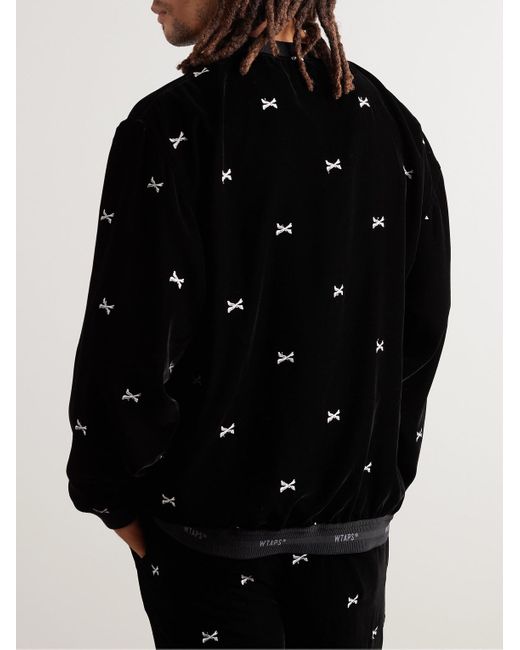(w)taps Black Embroidered Velour Sweatshirt for men