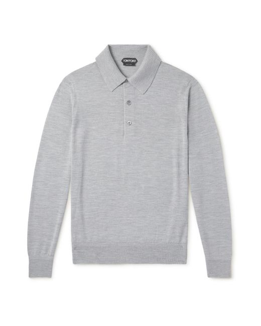 Tom Ford Gray Slim-Fit Cashmere And Silk-Blend Polo Shirt for men