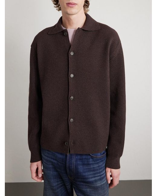 Auralee Brown Ribbed-knit Wool Cardigan for men
