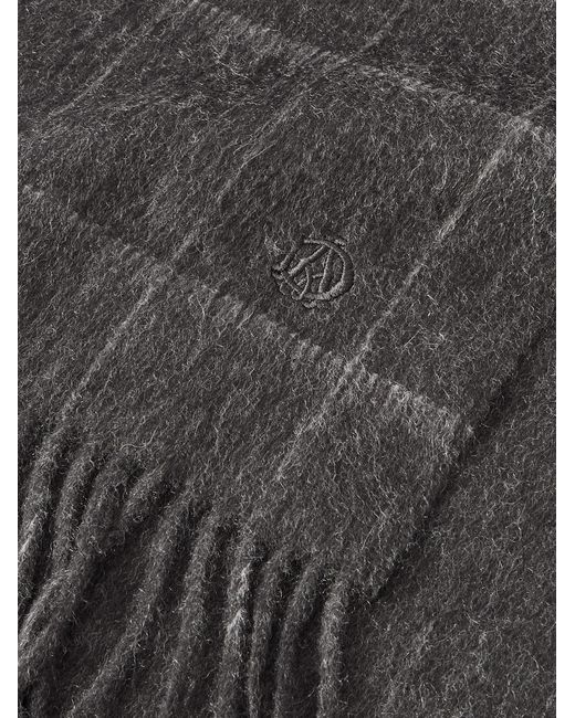 Dunhill Gray Fringed Checked Cashmere Scarf for men