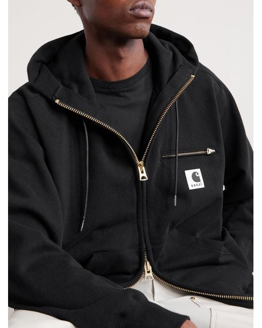 Sacai Blue Carhartt Wip Logo-appliquéd Cotton-jersey Zip-up Hoodie for men