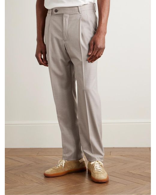 Incotex Gray Venezia 1951 Tapered Pleated Virgin Wool Trousers for men