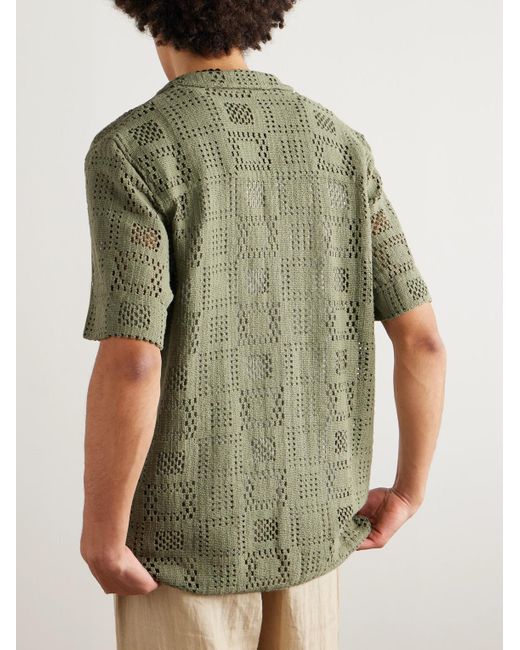Camicia in cotone crochet con colletto aperto Gioia di A Kind Of Guise in Green da Uomo