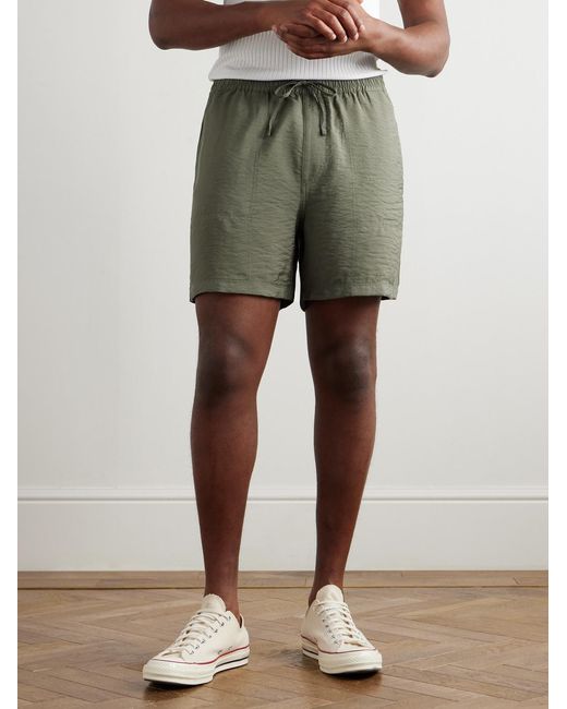 NN07 Green Ryder 5971 Straight-Leg Crinkled Tencel Modal-Blend Drawstring Shorts for men