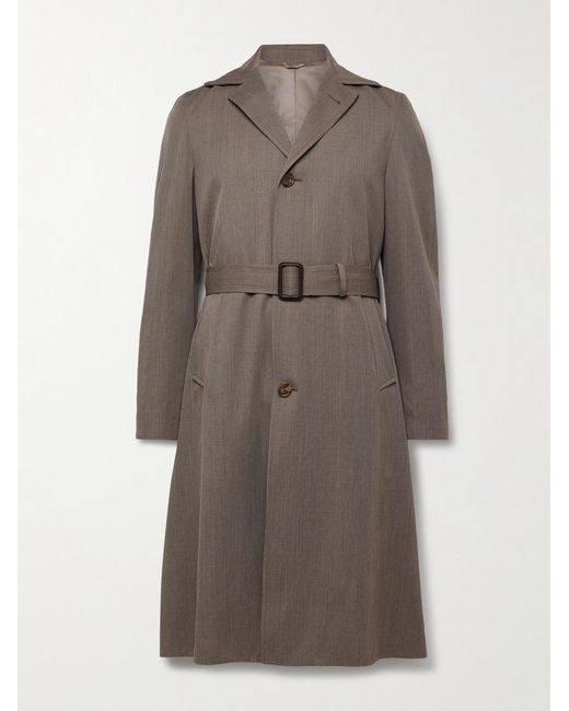 Saman Amel Brown Belted Wool-Twill Coat for men