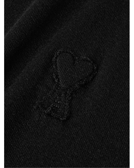 AMI Black Logo-embroidered Merino Wool Sweater for men