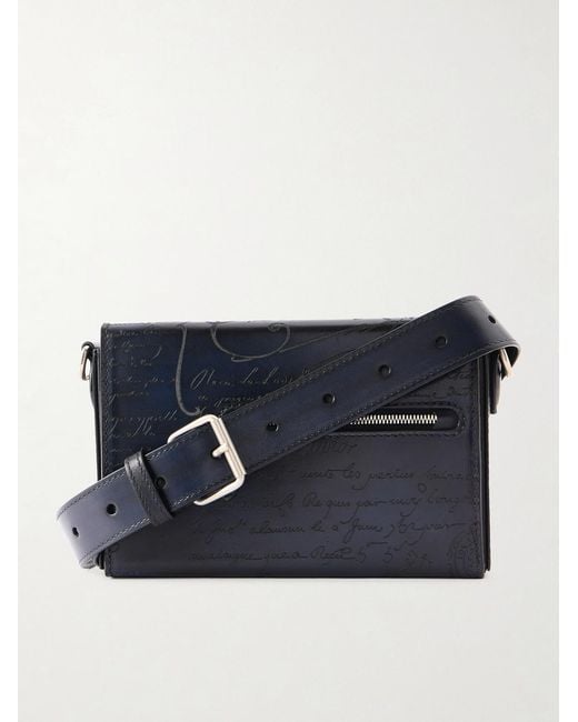 Berluti Blue Jour De Poche Scritto Venezia Leather Messenger Bag for men