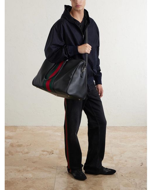 Gucci Black Web-Trimmed Leather Tote Bag for men