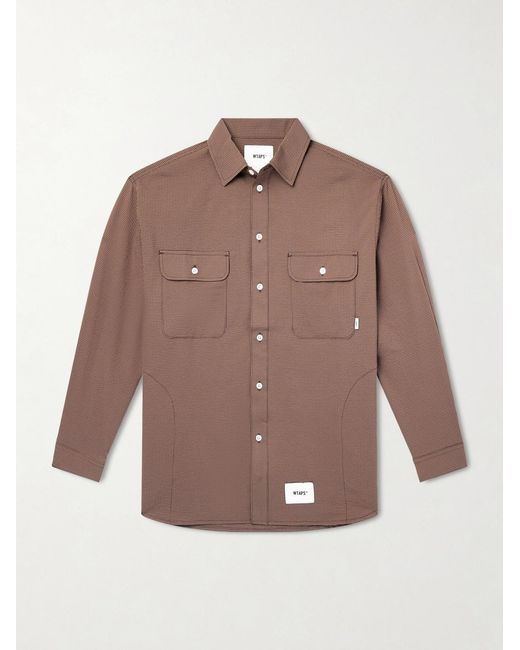 (w)taps Brown Checked Seersucker Shirt for men