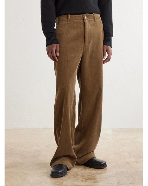 Jil Sander Brown Wide-Leg Cotton-Corduroy Trousers for men