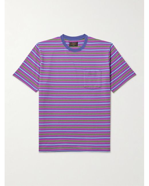 Beams Plus Purple Striped Cotton-Jersey T-Shirt for men