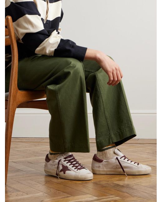 Golden Goose Deluxe Brand Pink Super-Star Distressed Suede-Trimmed Leather Sneakers for men