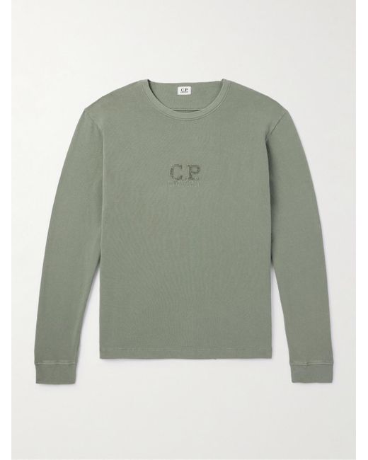 C P Company Green Logo-embroidered Bouclé-trimmed Cotton-jersey Sweatshirt for men