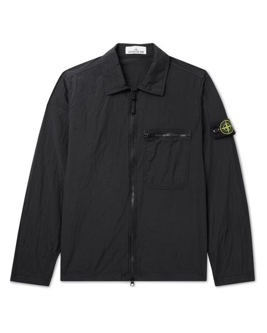Stone Island Black Logo-appliquéd Garment-dyed Crinkle Reps Econyl® Nylon Overshirt for men