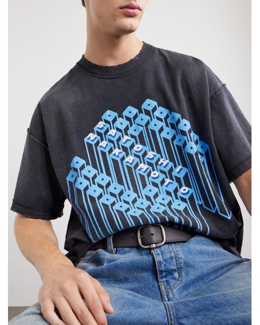 Satoshi Nakamoto Blue Grid Lock Logo-print Cotton-jersey T-shirt for men