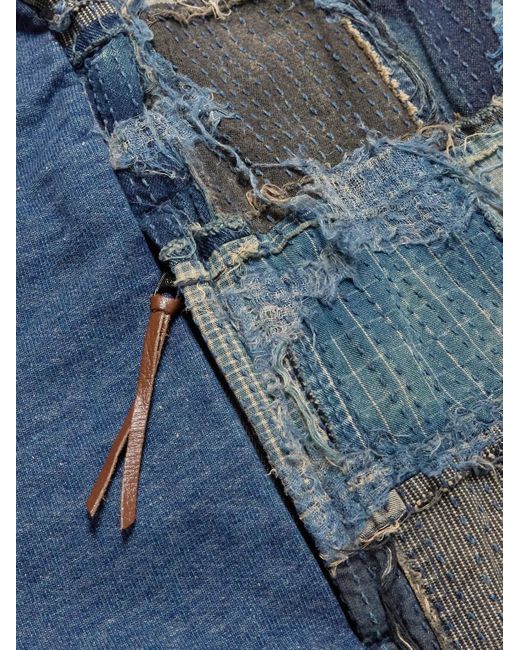 Kapital Blue Boro Distressed Patchwork Cotton And Linen-Blend Sweatshirt for men