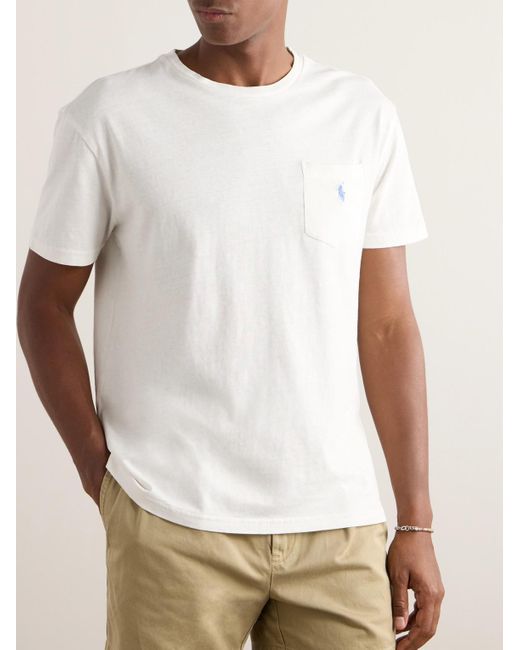 Polo Ralph Lauren White Logo-embroidered Cotton And Linen-blend Jersey T-shirt for men