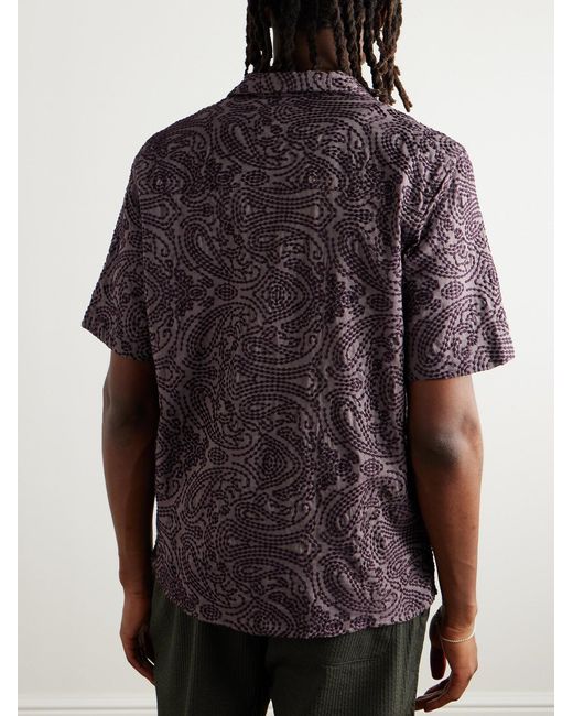 A Kind Of Guise Purple Gioia Convertible-collar Embroidered Linen-blend Shirt for men
