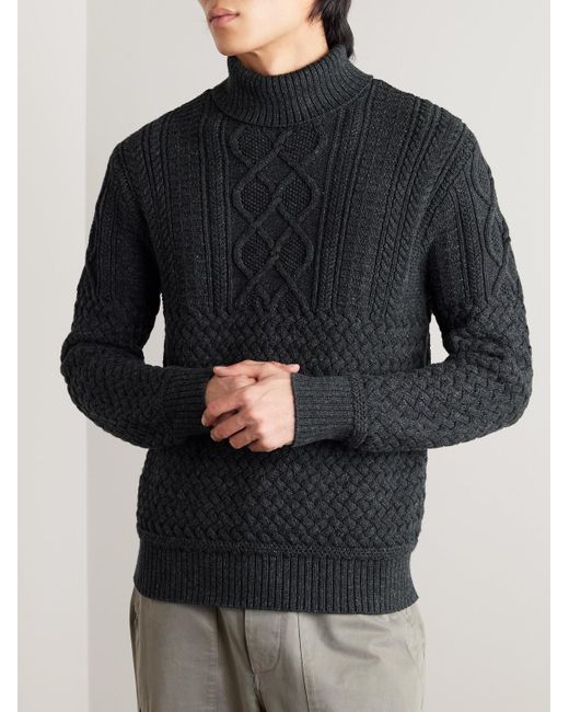 RRL Blue Cable-knit Cotton And Wool-blend Rollneck Sweater for men