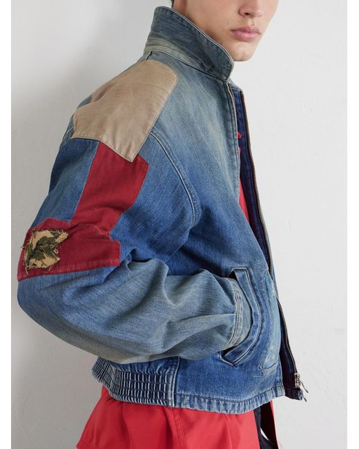 Kapital Blue Distressed Patchwork Denim Jacket for men