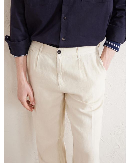 Portuguese Flannel Natural Straight-Leg Linen Trousers for men