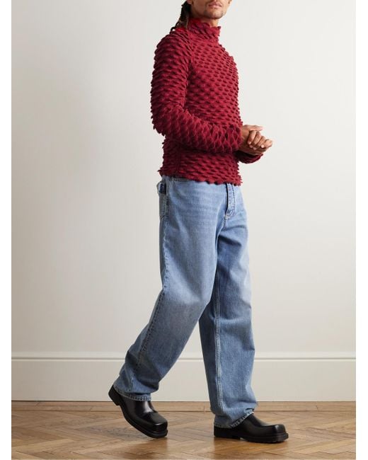 Bottega Veneta Red Fish Scale Wool-blend Mock-neck Sweater for men